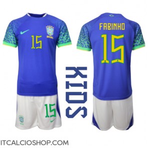 Brasile Fabinho #15 Seconda Maglia Bambino Mondiali 2022 Manica Corta (+ Pantaloni corti)
